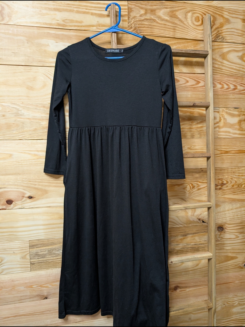 Girls' Black Long Sleeve Midi Dress